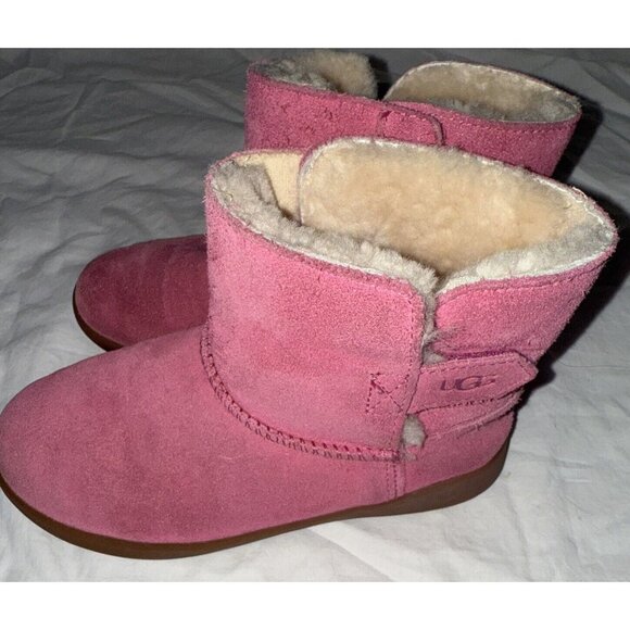 UGG Keelan Boots Toddler Girls Size 12 Pink Azalea Suede Shearling Faux Fur - Picture 5 of 10